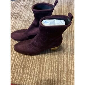 Michael Kors‎ Merlot Booties Stretch Suede Gold Heel Ankle Boots 9M $195 NIB